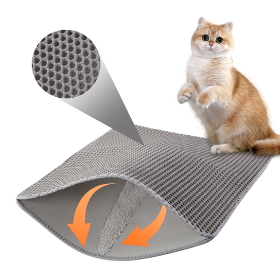 Onekawa Cat Litter Mat, 21'' x 29 '' Large, Double Layer Urine Waterproof, Honeycomb Traps Scatter, Machine Washable and Easy to Clean, Dark Gray