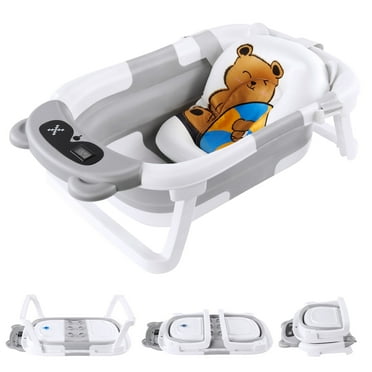 Onekawa Collapsible Baby Bathtub for Newborns to Toddlers - Reliable Infant Bath Tub with Soft Cushion - Travel-Friendly & Detachable,Gray