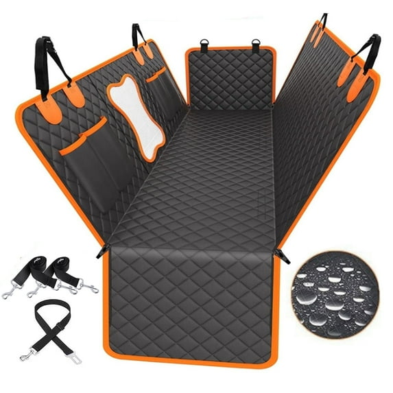 Onekawa Collapsible Dog Car Seat Cover for Back Seat Dog Waterproof Seat Cover Dog Hammock for Car Nonslip Pet Seat Cover with Mesh Window & Pocket for Cars Trucks and SUVs