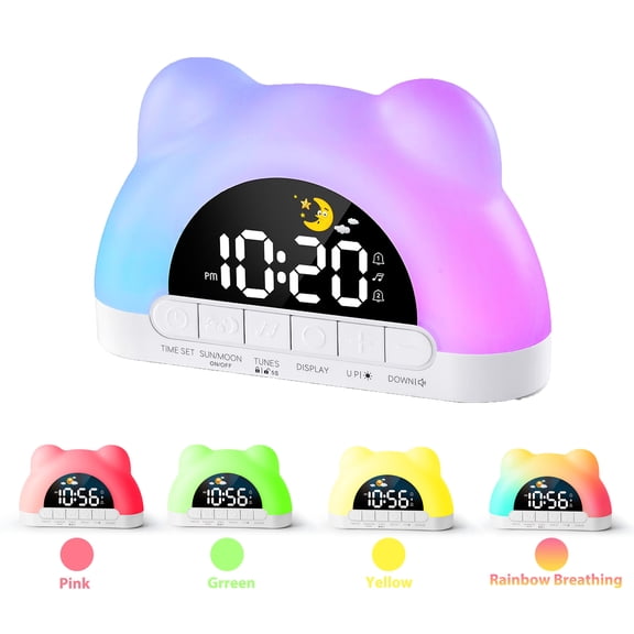 Onekawa Cute Alarm Clock for Kids Digital Alarm Clock for Girls Sleep Training Alarm Clock with 3 Brightness Levels 10 Melodies, Perfect Bedroom Alarm Clock