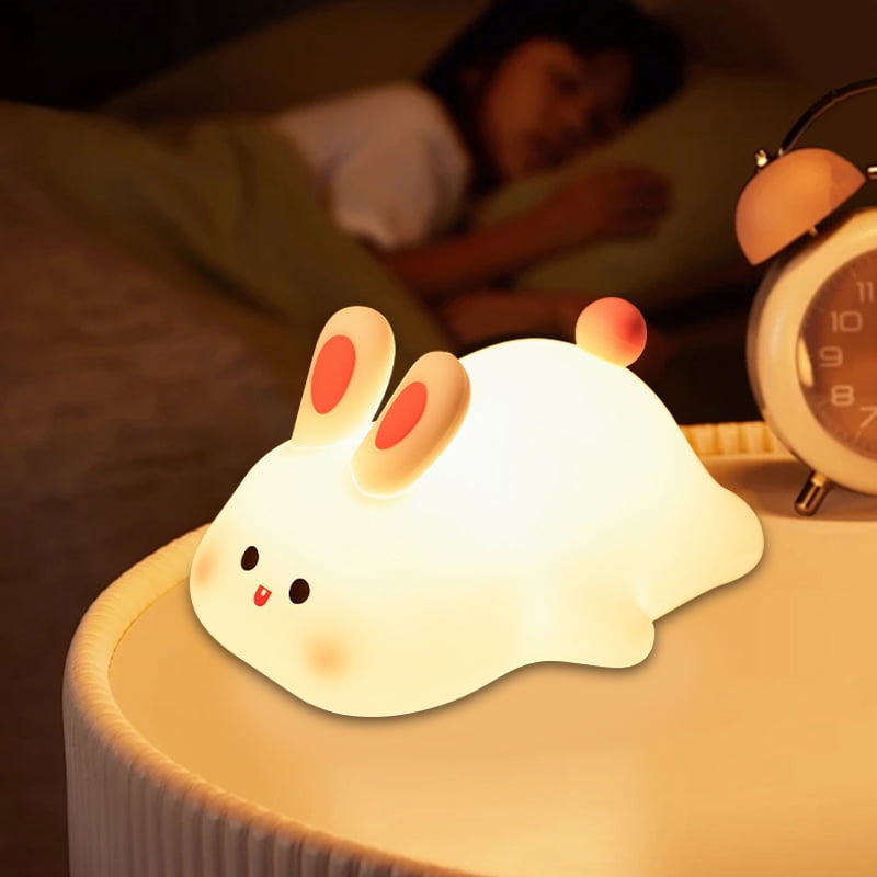 Onekawa Cute Bunny Night Light,LED Squishy Bunny Lamp for Kids Sleep,Food Grade Silicone Novelty Animal Night Lamps for Office Desk,3 Level Dimmable,Cool Gifts Kids