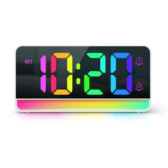 Onekawa Digital Alarm Clock for Bedrooms Living Room with USB Charging Port Super Loud Alarm Clocks for Heavy Sleepers with Large Big Numbers, Electric Desk Clock with LED RGB Ambient