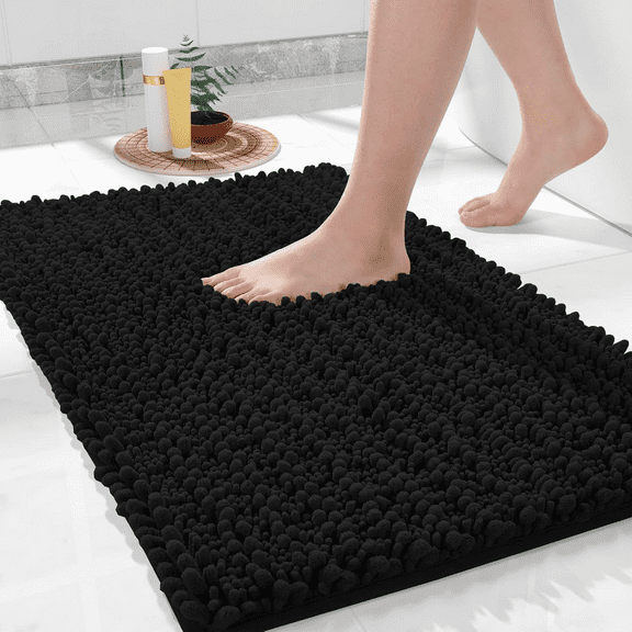 Onekawa Door Mats for Indoor,Mats for Bathroom, Kitchen, and Shower Floor with Good Water Absorption,Non Slip Thick Washable,Black Medium 32"X20"