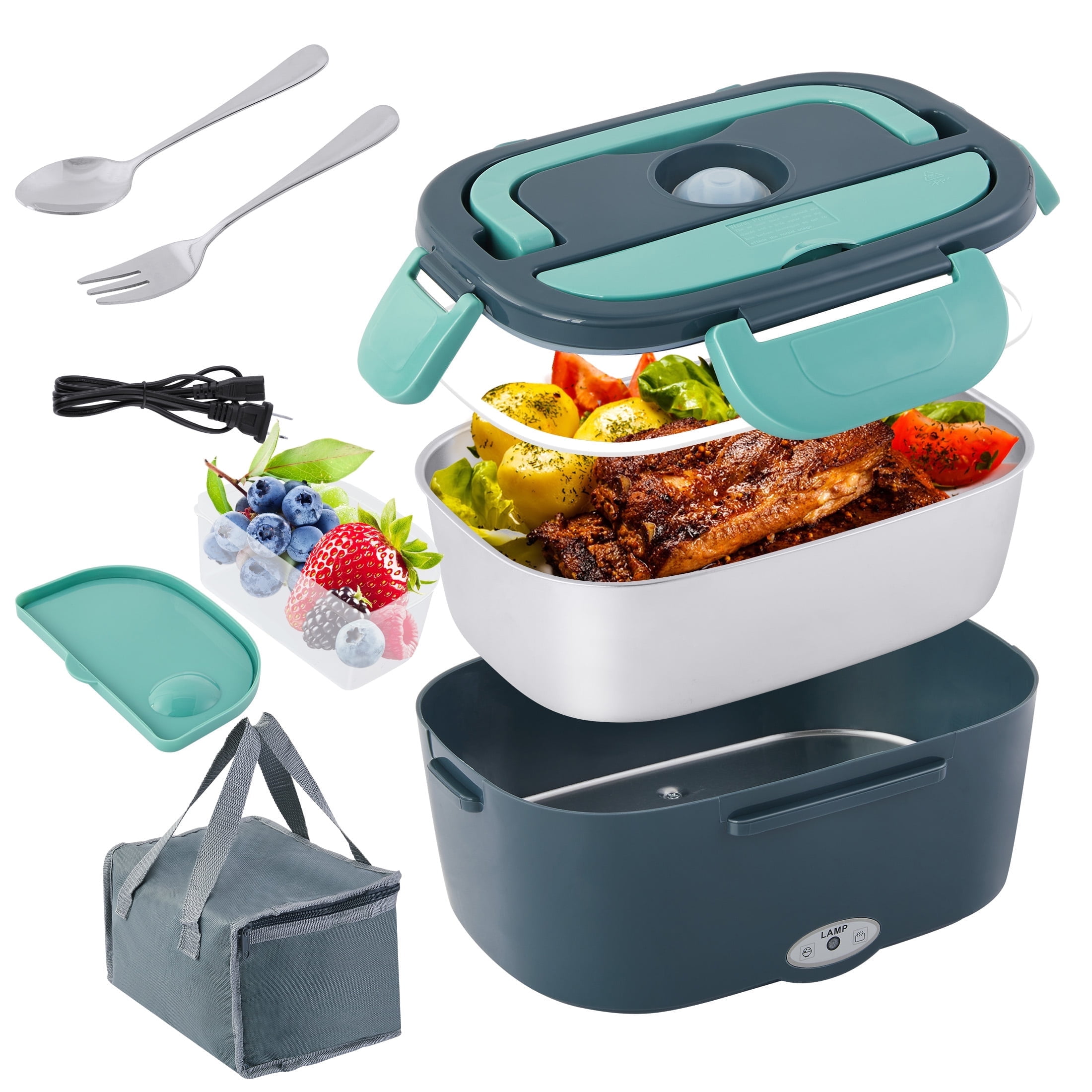 Onekawa Electric Lunch Box for Adults  1.5L Heated Lunch Box with Leakproof Design, 2-in-1 Portable Food Warmer for Car & Home, Dark Green