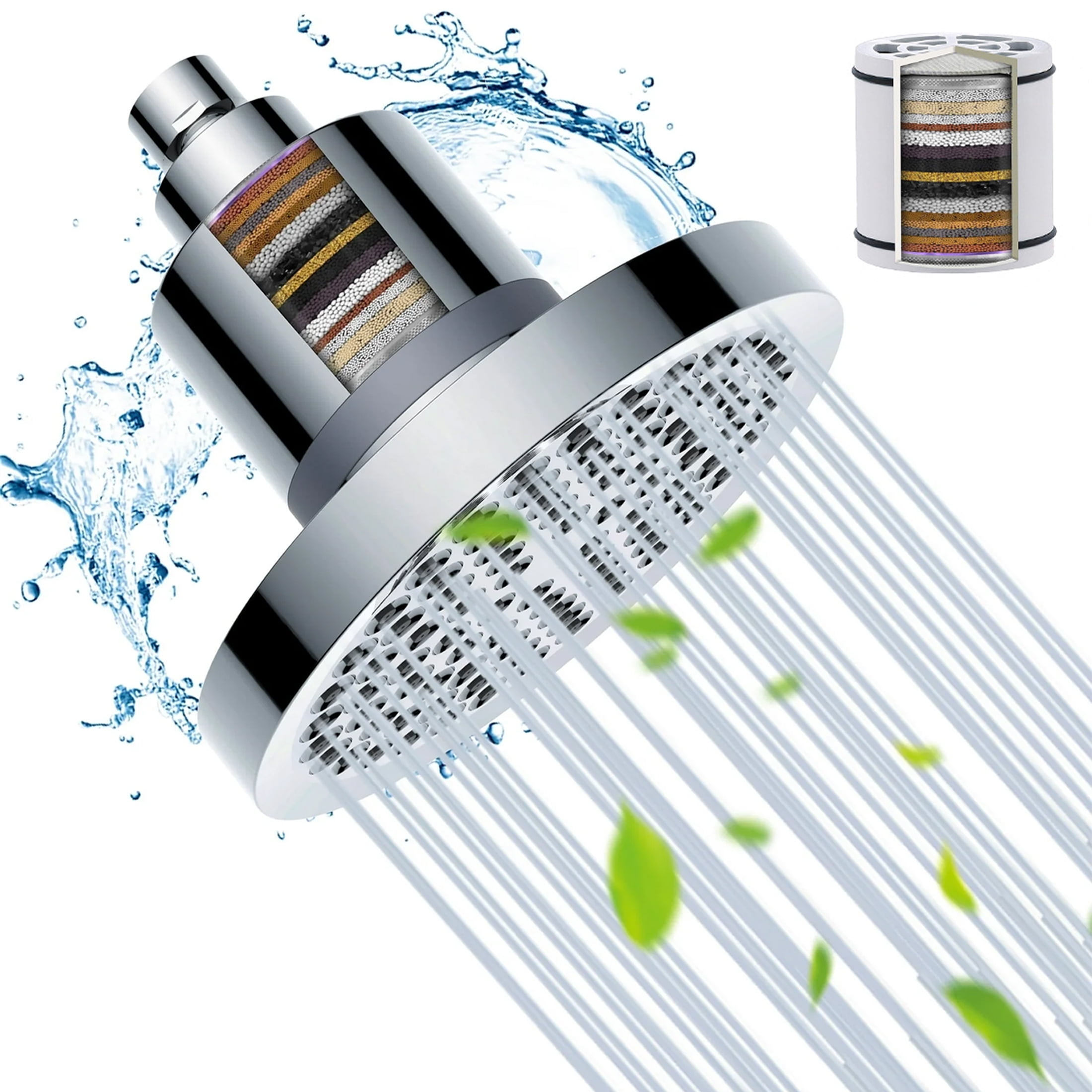 Onekawa Filtered Shower Head Set,20 Stage Shower Filter,igh Output Hard Water Softener Showerhead,6 Round Showerheads,Silver
