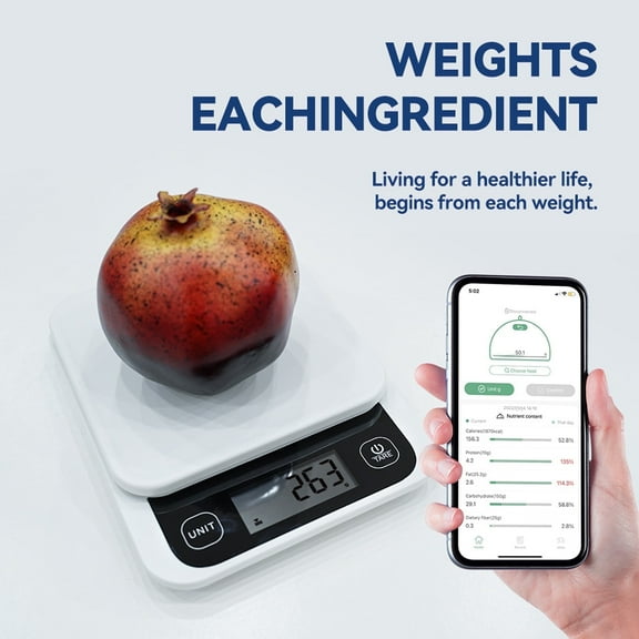 Onekawa Digital Nutrition Scale with App Sync, Kitchen Food Scale in Grams/oz, White