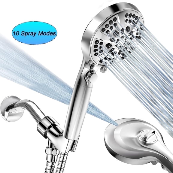 Onekawa Handheld Shower Head, High Pressure Shower Heads with Hose,Filtered Showerhead with Water Stop Button, 10 Spray Modes,Silver