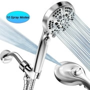 Onekawa Handheld Shower Head, High Pressure Shower Heads with Hose,Filtered Showerhead with Water Stop Button, 10 Spray Modes,Silver