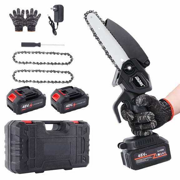 GOGRASS Mini Chainsaw, Cordless 6-inch Handheld Electric Power Chain Saw with 2 Batteries, for Wood Cutting/Tree Trimming/Courtyard Garden