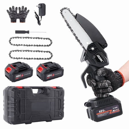 GOGRASS Mini Chainsaw, Cordless 6-inch Handheld Electric Power Chain Saw with 2 Batteries, for Wood Cutting/Tree Trimming/Courtyard Garden