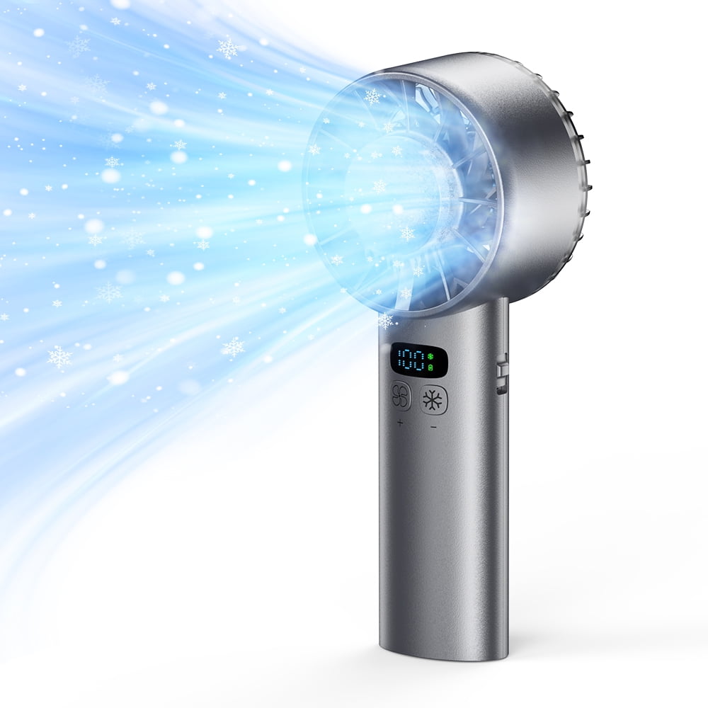 Onekawa Portable Handheld Fans, 1-100 Gear Wind with Cold Compress, 5200mAh Battery Rechargeable Desk Fan, LED Digital Display for Outdoor, Indoor, Travel, Beach, Black