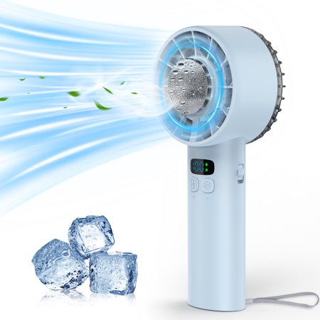 Onekawa Portable Handheld Fans, 1-100 Gear Wind with Cold Compress, 5200mAh Battery Rechargeable Desk Fan, LED Digital Display for Outdoor, Indoor, Travel, Beach, Blue