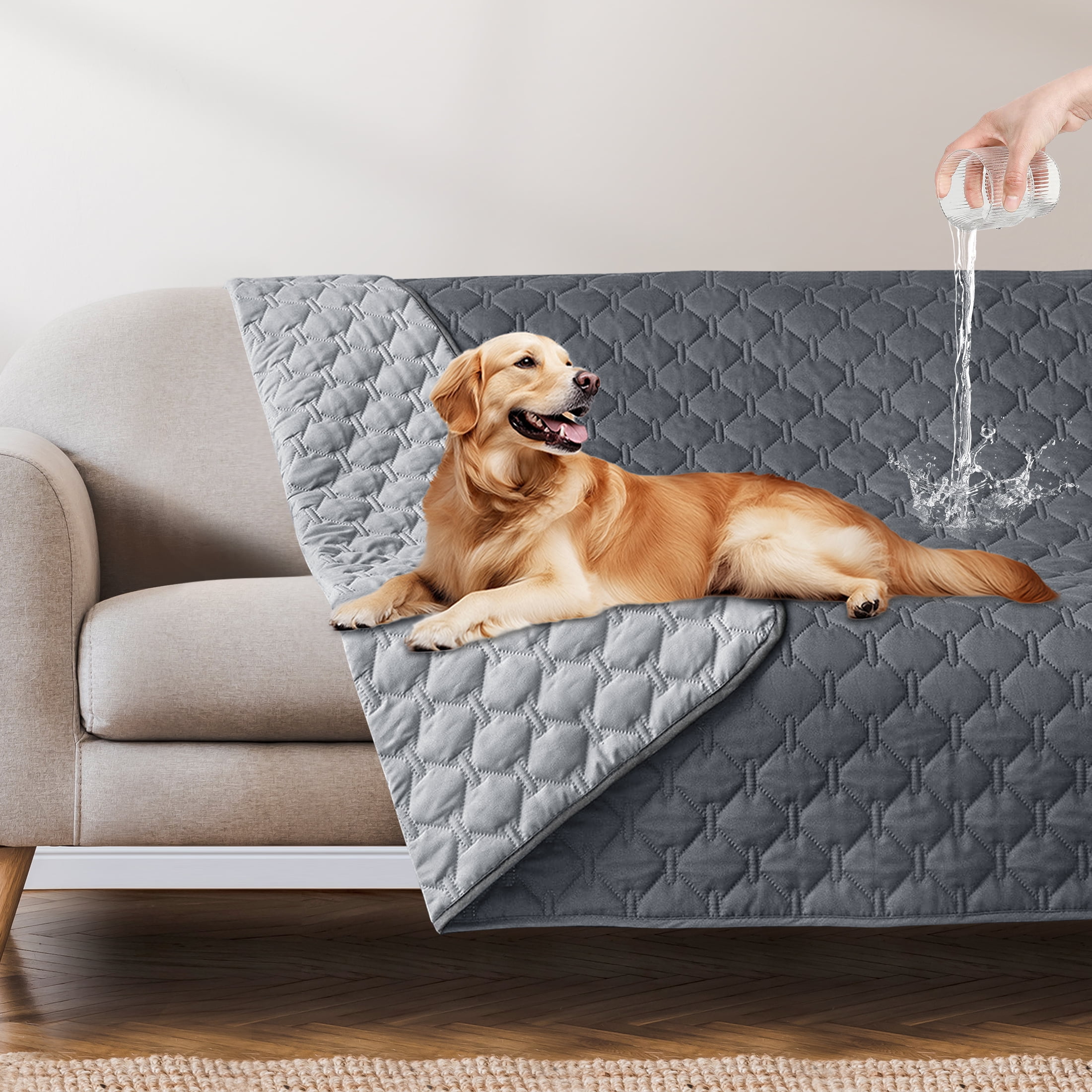Onekawa Reversible Couch Cover,100% Water Resistant Slipcover Furniture Protector,Washable Couch Cover for Kids, Dogs, Pets,52''x79'' Dark Gray