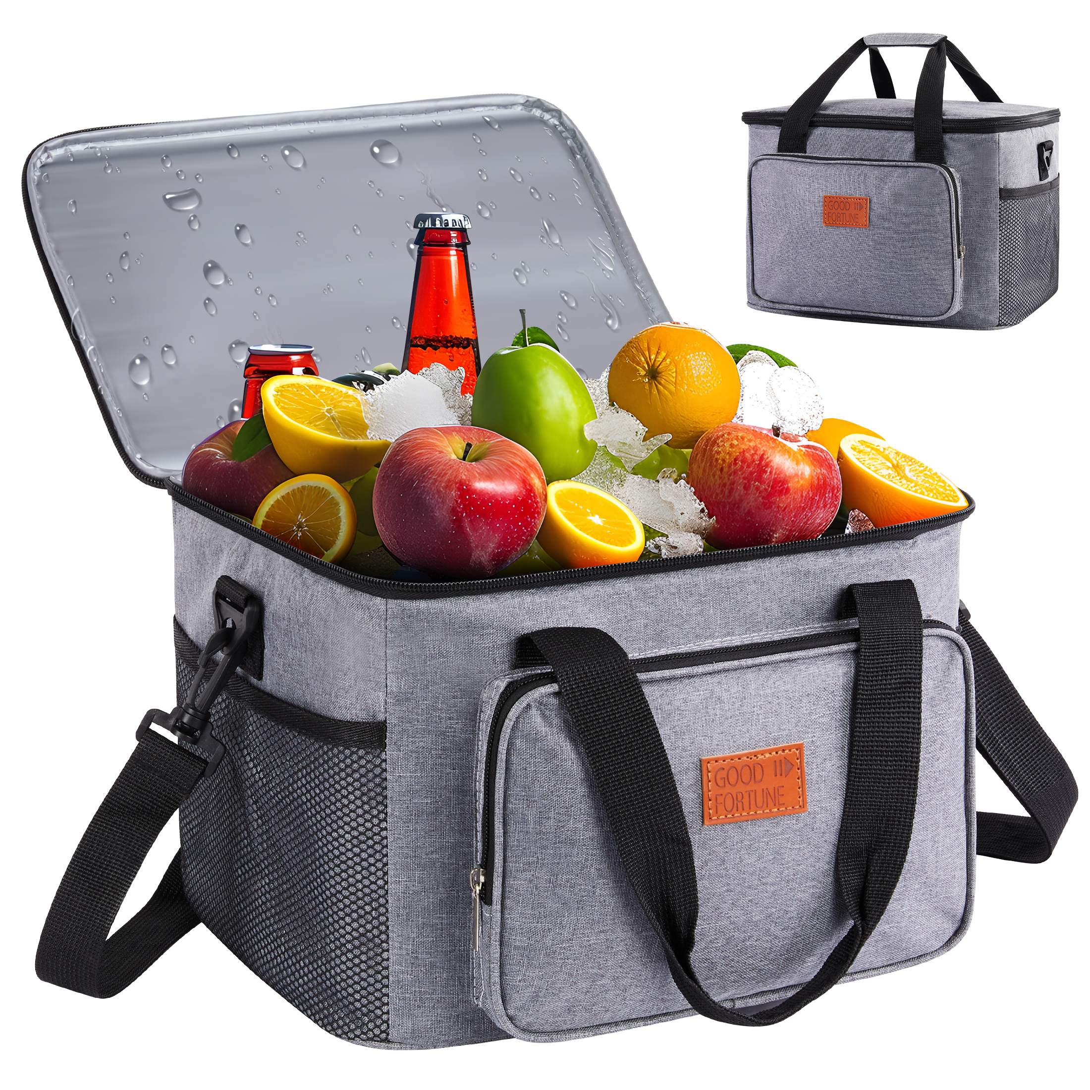 Onekawa Soft Cooler Bag,Collapsible Soft Sided Cooler,Beach Cooler with Multi-Pockets,Large Leakproof Camping Cooler,Portable for Beach,Picnic,travel,work(Grey)