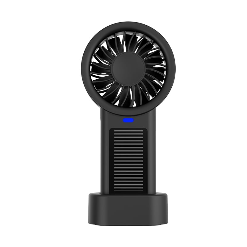 Onekawa Solar-Powered Handheld Fan, 1200mAh Rechargeable Battery Powered Portable , 5 Wind Speeds Adjustment, 16H mini fan, Suitable for Outdoor Activities, Travel, Work (Black)