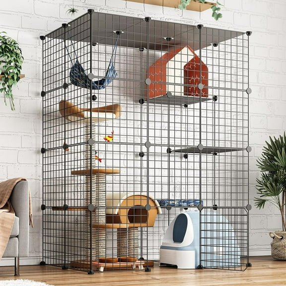 Oneluck 4-Tier 55 Inch Large Cat Cages DIY Cat Playpen Detachable Metal Wire Kennels Cat Crate Exercise Extra Place Ideal for 1-2 Cat