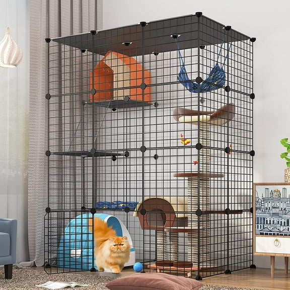 Oneluck 4-Tier 55 Inch Large Cat Cages DIY Cat Playpen Detachable Metal Wire Kennels Crate Exercise Extra Place Ideal for 1-2 Cats