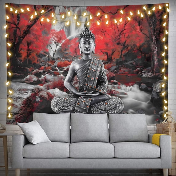 Oneluffy Buddha Tapestry Wall Hanging Zen Art with Large Buddha Statue Spiritual Buddhist Meditation Wall Decor for Bedroom Office Yoga Spa