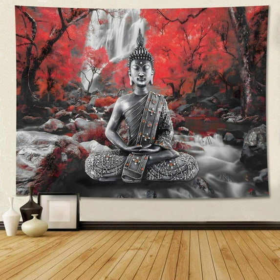 Oneluffy Buddha Tapestry Wall Hanging Zen Art with Large Buddha Statue Spiritual Buddhist Meditation Wall Decor for Bedroom Office Yoga Spa