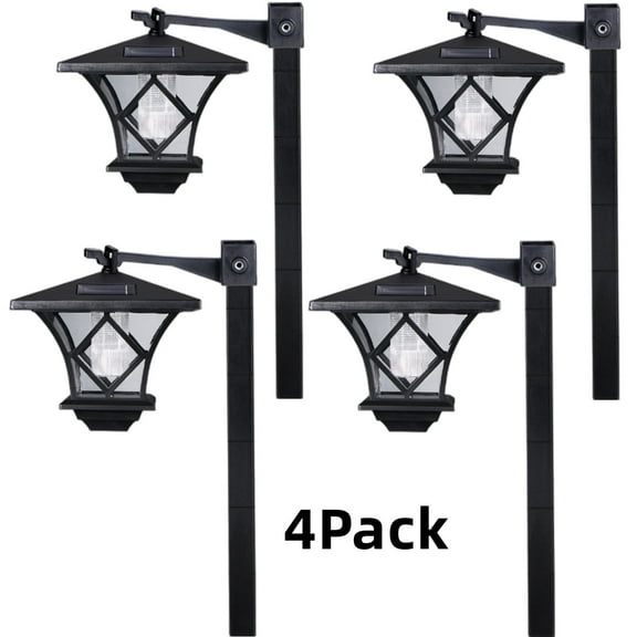 KingFurt 4 Pack 2 in 1 Solar Lantern Garden Lamp Post Light Outdoor Waterproof Hanging Lamp Anti-Rust Wall Lanterns