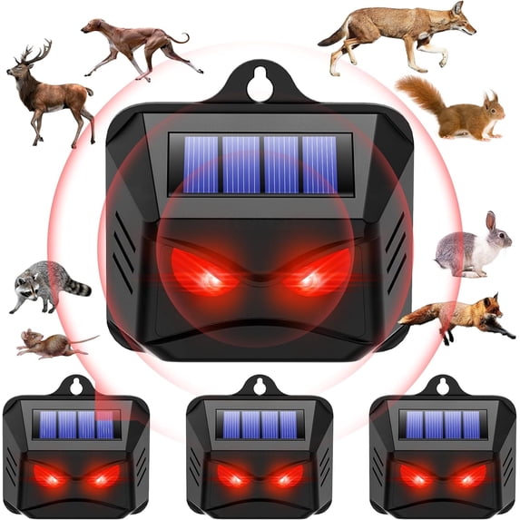 KingFurt 4 Pack Solar Powered Nocturnal Animal Repellers, Wildlife Repellers with Red LED Lights