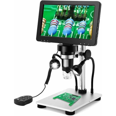 Onemayship 7" LCD Digital Microscope 1200X 1080P with 12MP Camera Sensor, Wired Remote, 10 LED Lights, Soldering Electronic Microscope for Adult Kids, Compatible with Windows/Mac OS