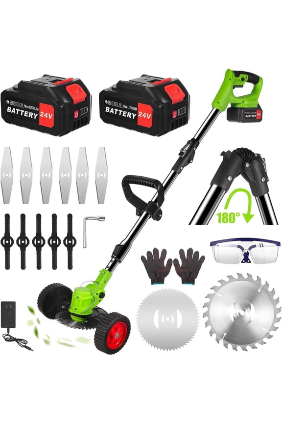 Foldable Brush Cutter Cordless Weed Wacker Electric Weed Eater with 2 Large Capacity Batteries &13 Blade for Lawn Garden Yard