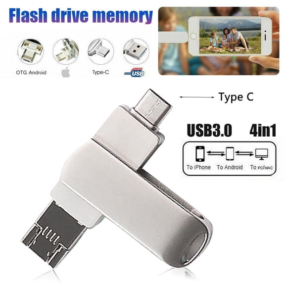 Onemayship Metal Rotation USB 3.0 Flash Drive 64GB Memory Stick 4in1 for iPhone iPad Android PC - High-Speed Data Transfer