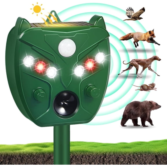 Onemayship Motion-Activated Solar Animal Deterrent Modern Green Design 33 ft Range Repellent for Squirrels Raccoons Rabbits Cats Birds Effective Outdoor Protection&Amp