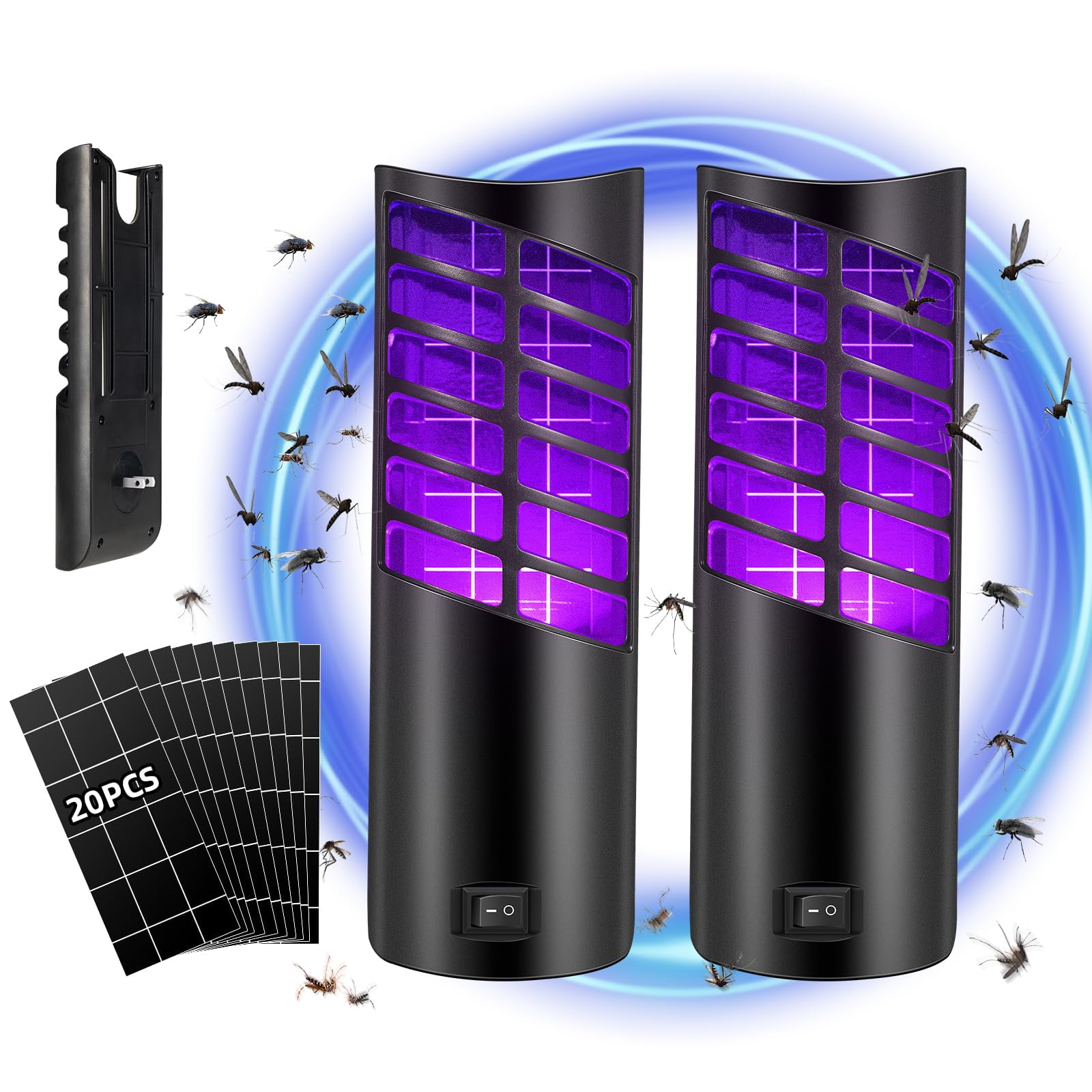 Onemayship Safe & Efficient Bug Zapper - Indoor Flying Insect Trap with 21 Purple Light Beads - Enjoy an Insect-Free Environment (2 Devices+20 Refills)