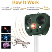 KingFurt Solar Animal Repeller, 2022 Ultrasonic Mole Repellent, Rat, Squirrel, Deer, Raccoon, Skunk, Rabbit, Mole, Dog, Cat, Waterproof with Motion Detector, USB Rechargeable, Flashing Light