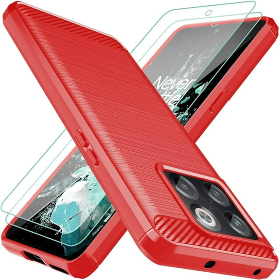 for Oneplus 10T Case,Oneplus 10T Phone Case with Screen Protector Shock-Absorption Flexible TPU Rubber Protective Cell Phone Cover for Oneplus 10T 5G(Red)