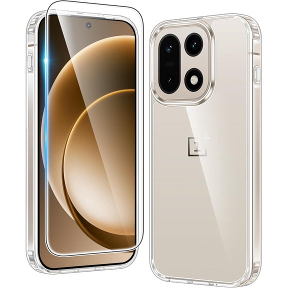 for Oneplus 15 Case Clear: One Plus Phone Cases with Screen Protector Slim Anti Yellowing Military Grade Drop Protection Rugged Shockproof Protective Transparent Cell Cover (Clear)