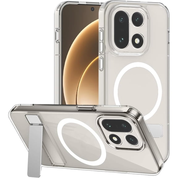 for Oneplus 15 Clear Case Magnetic Compatible with MagSafe, Built-in 2-Way Kickstand [Horizontal & Vertical Stand] Crystal Slim Fit Rugged Phone Cover Shockproof (Clear)