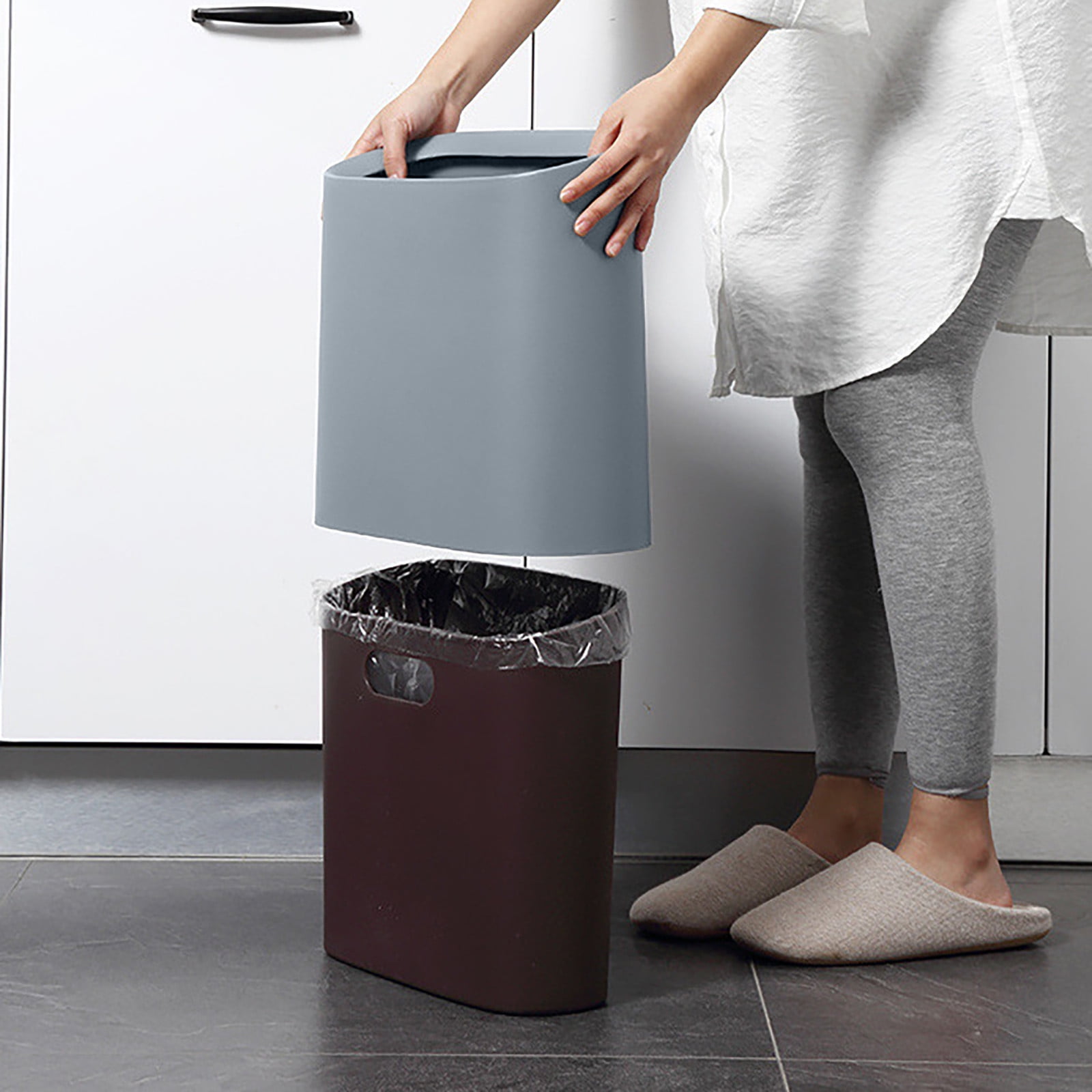 Oneshit Slim Plastic Trash Can Recycle Trash Can Bin Slim Garbage Bin