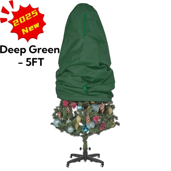 Oneshrt Christmas Tree Cover with Zipper & Straps, Tear Resistant Upright Xmas Tree Storage Bag up to 5 Foot Artificial Tree Standing with Ornaments, Waterproof, Dustproof (Deep Green, 5 ft)