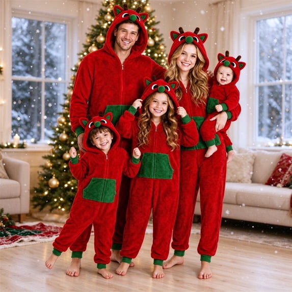 Onesie Family Christmas Pajamas Matching Sets Holiday Sleepwear Christmas Pajamas Onesie Animal Jumpsuit Sleepwear Adult Couples