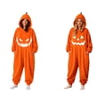 thumbnail image 1 of Onesie Halloween Hooded Pajamas For Women, Winter Fleece Warm Long Sleeve Pumpkin Printed Loungewear Jumpsuit, S-XXL, 1 of 6