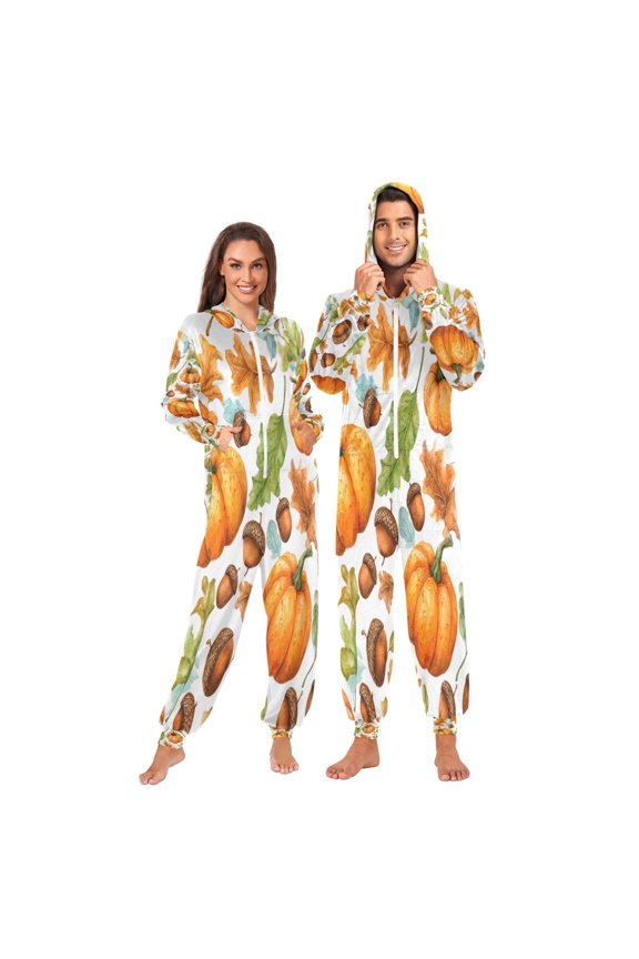 Onesie Jumpsuits For Men&Women Winter One Piece Zipper Pajamas Playsuit Acorns