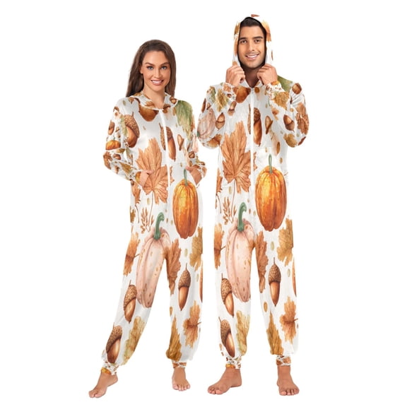 Onesie Jumpsuits For Men&Women Winter One Piece Zipper Pajamas Playsuit Autumn Acorns