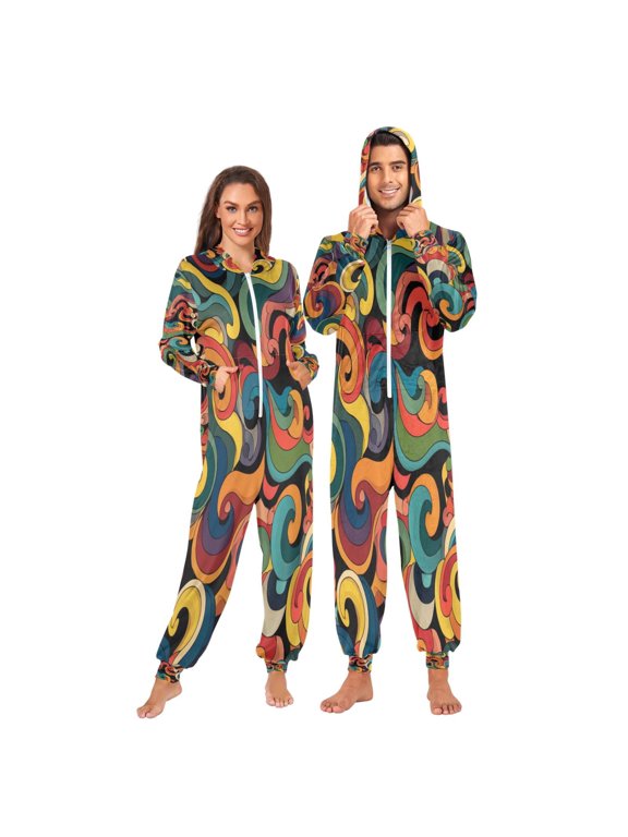 Onesie Jumpsuits For Men&Women Winter One Piece Zipper Pajamas Playsuit Colorful Swirl