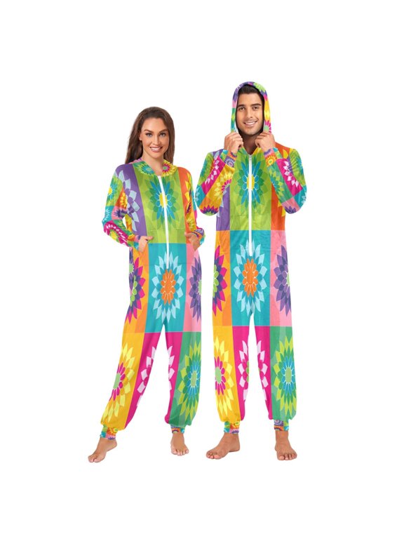 Onesie Jumpsuits For Men&Women Winter One Piece Zipper Pajamas Playsuit Colorful Vector