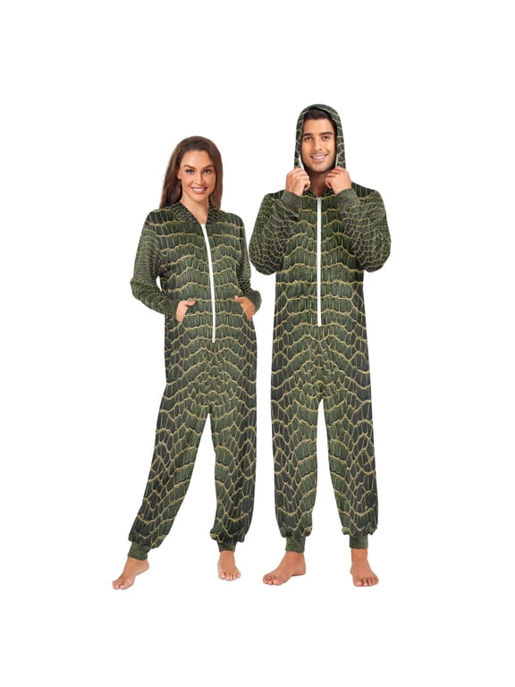 1-Pack Onesie Jumpsuits For Men&Women Winter One Piece Zipper Pajamas Playsuit Crocodile Pattern