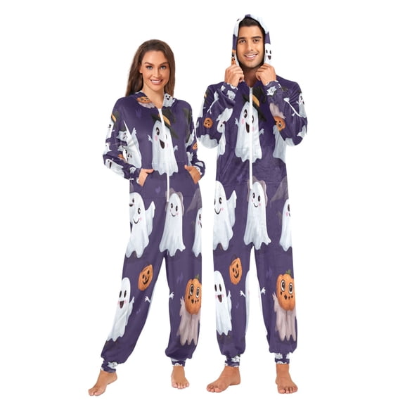 1-Pack Onesie Jumpsuits For Men&Women Winter One Piece Zipper Pajamas Playsuit Cute Ghosts