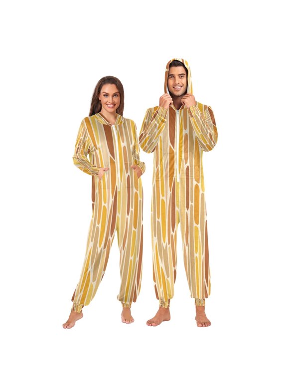 1-Pack Onesie Jumpsuits For Men&Women Winter One Piece Zipper Pajamas Playsuit Giraffe Stripes