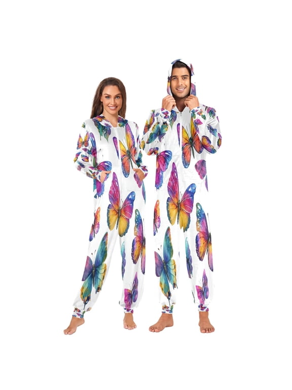 1-Pack Onesie Jumpsuits For Men&Women Winter One Piece Zipper Pajamas Playsuit Gorgeous Butterfly
