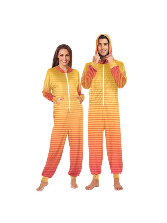 Onesie Jumpsuits For Men&Women Winter One Piece Zipper Pajamas Playsuit Gradient Color