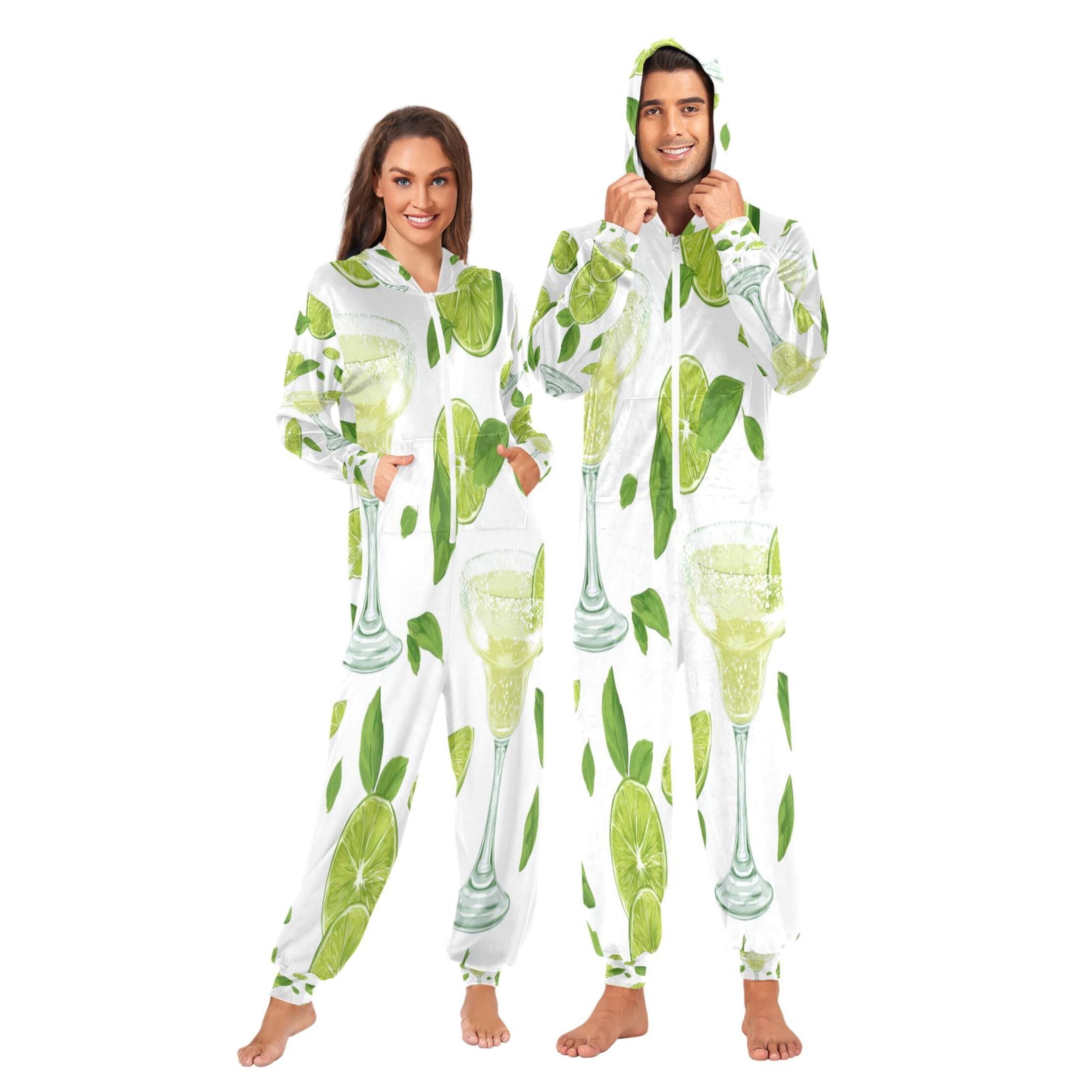 1-Pack Onesie Jumpsuits For Men&Women Winter One Piece Zipper Pajamas Playsuit Margarita Glasses and Lime