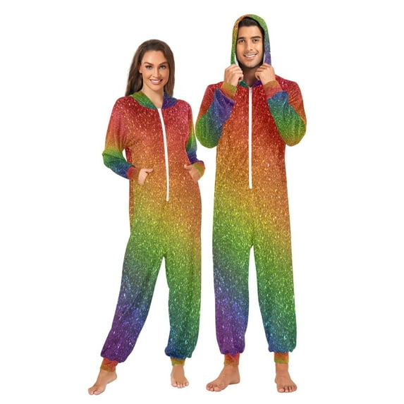 1-Pack Onesie Jumpsuits For Men&Women Winter One Piece Zipper Pajamas Playsuit Rainbow Glitte