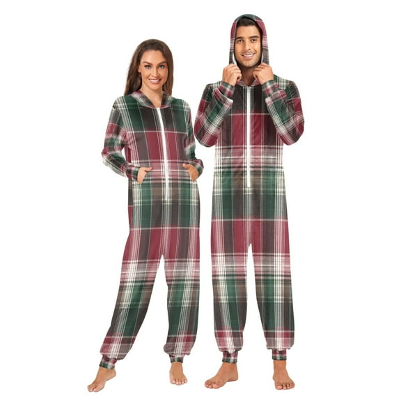 1-Pack Onesie Jumpsuits For Men&Women Winter One Piece Zipper Pajamas Playsuit Red Green White